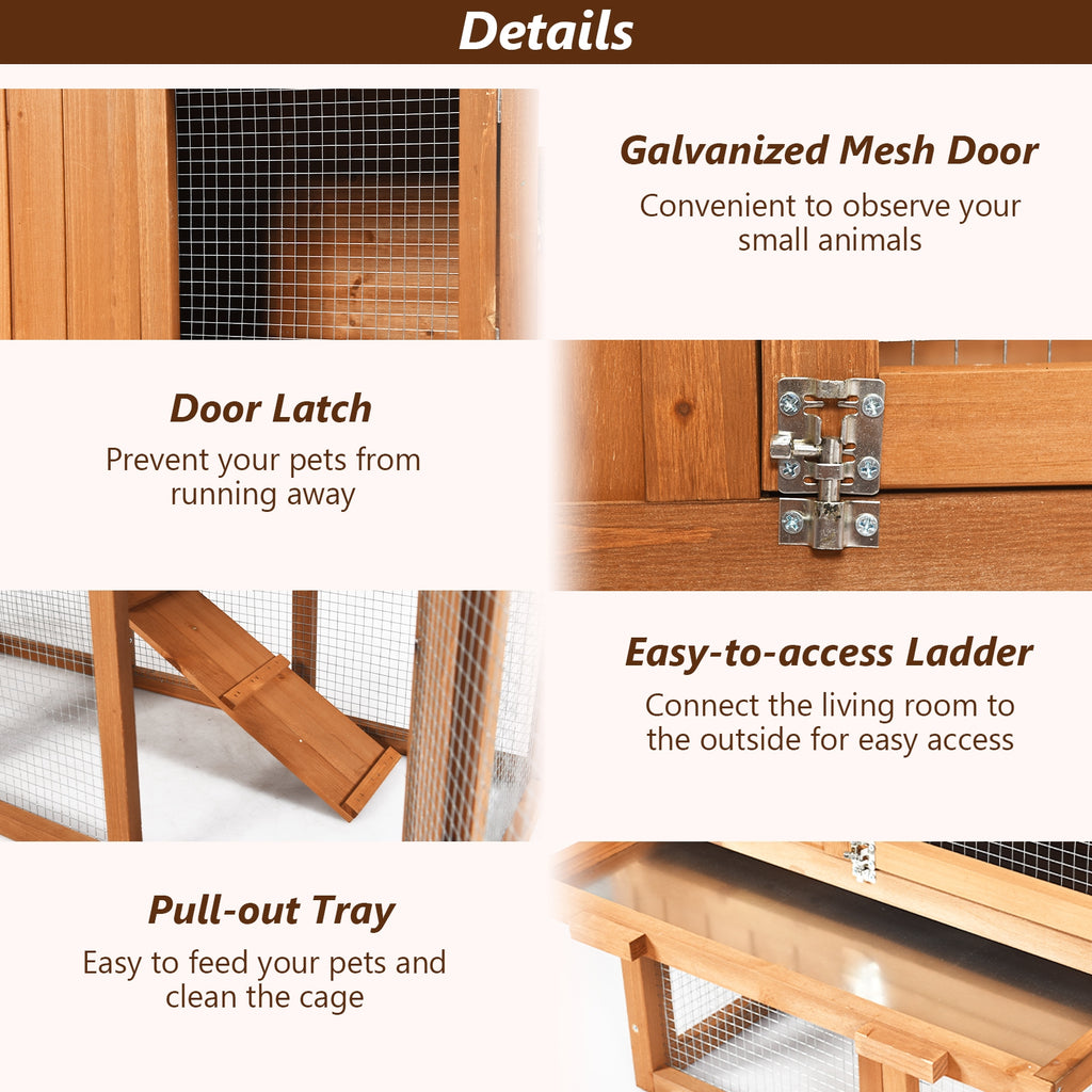 58 Inch Weatherproof Wooden Rabbit Hutch with Lockable Doors - Brown Variation