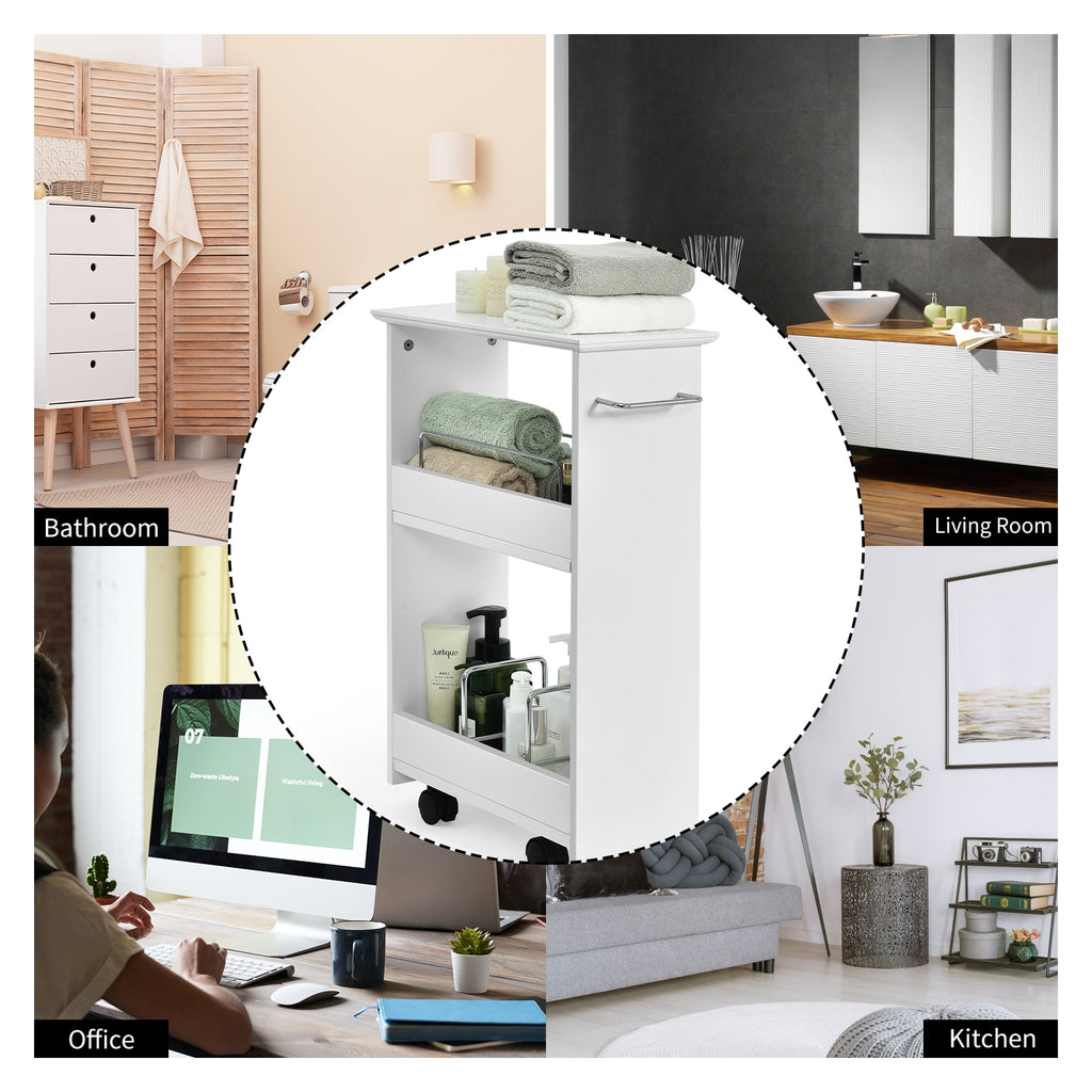 Slim Rolling 3-Tier Bathroom Storage Cabinet with Handle