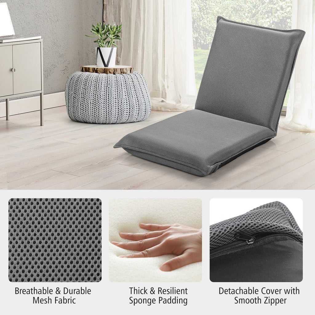 6-Position Folding Floor Chair with Padded Cushion, Gray
