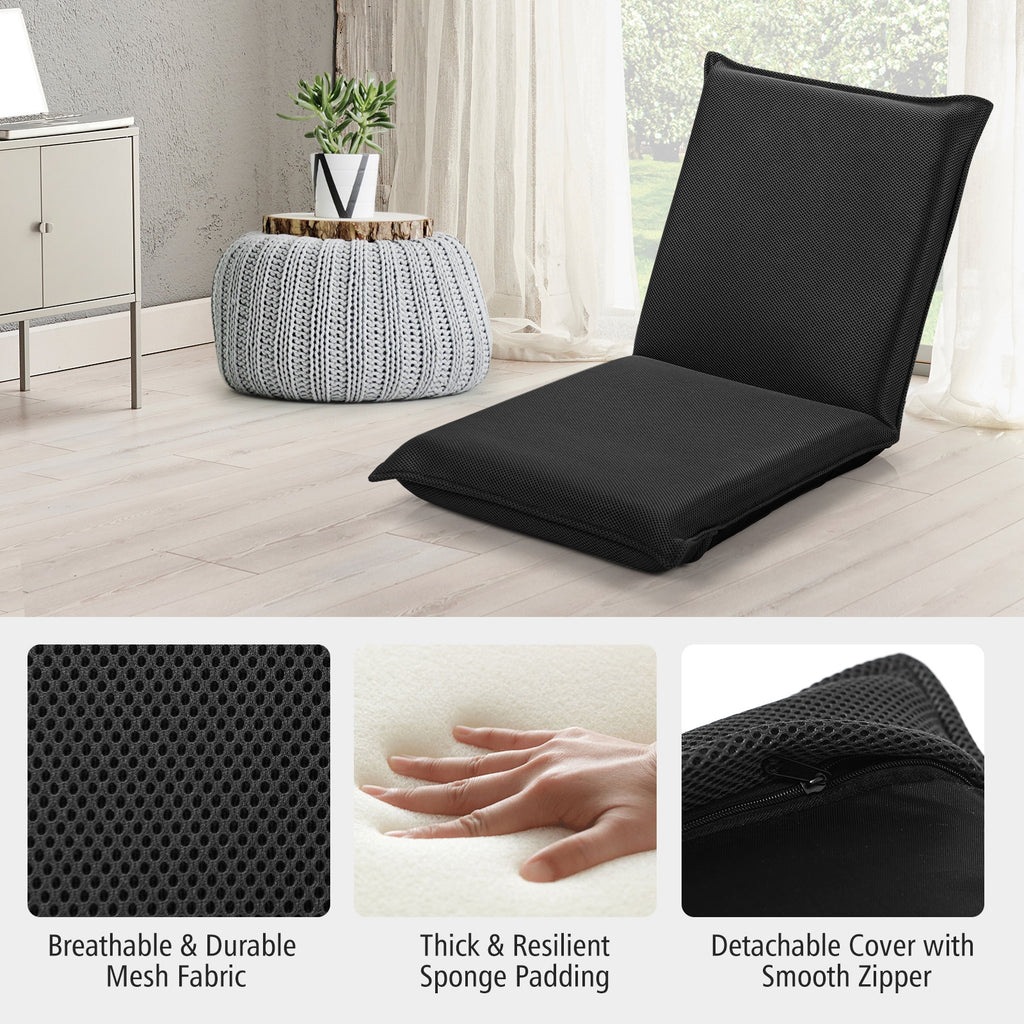 6-Position Folding Floor Chair with Back Support - Black