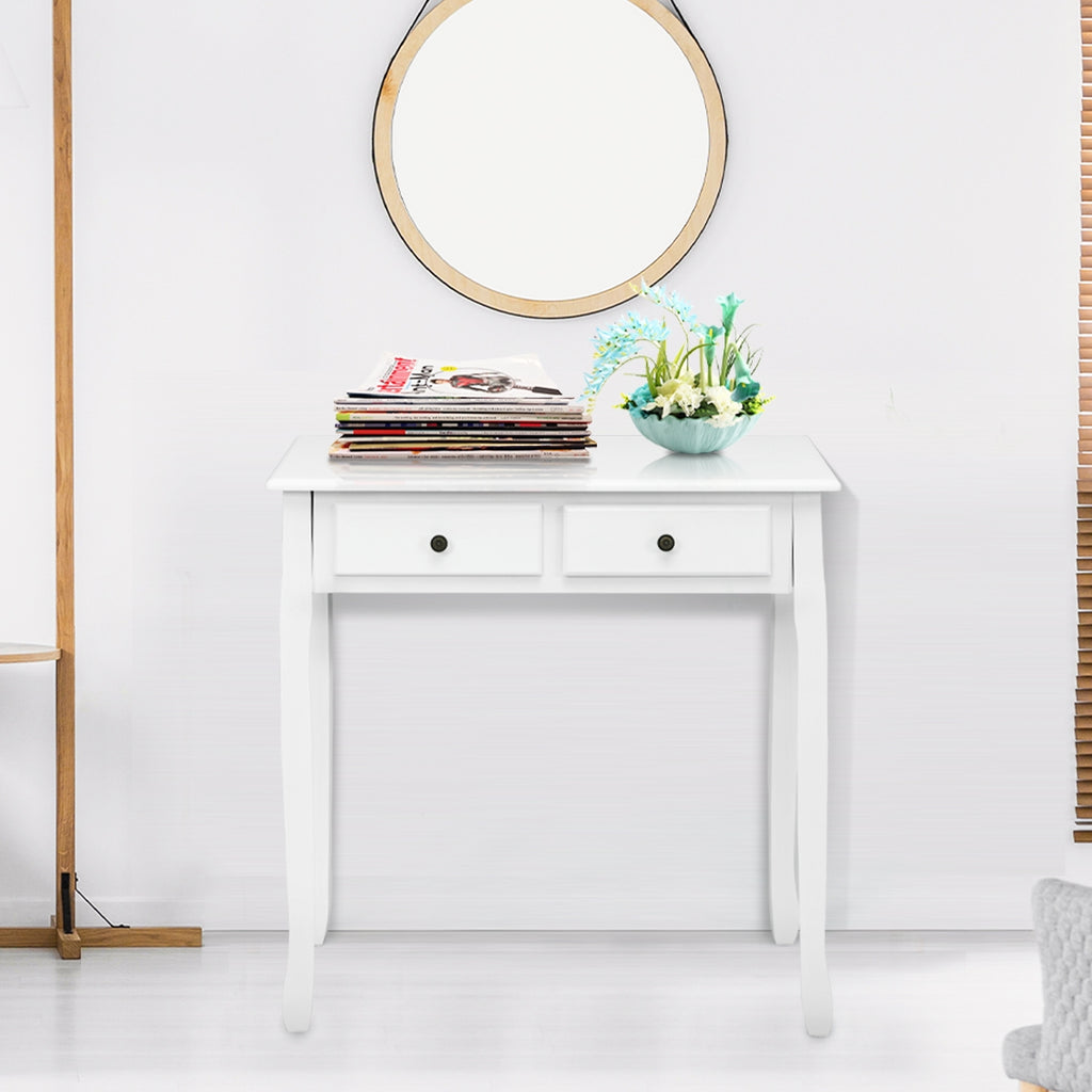 Vintage White Writing Desk with 4 Drawers & Storage Cabinet