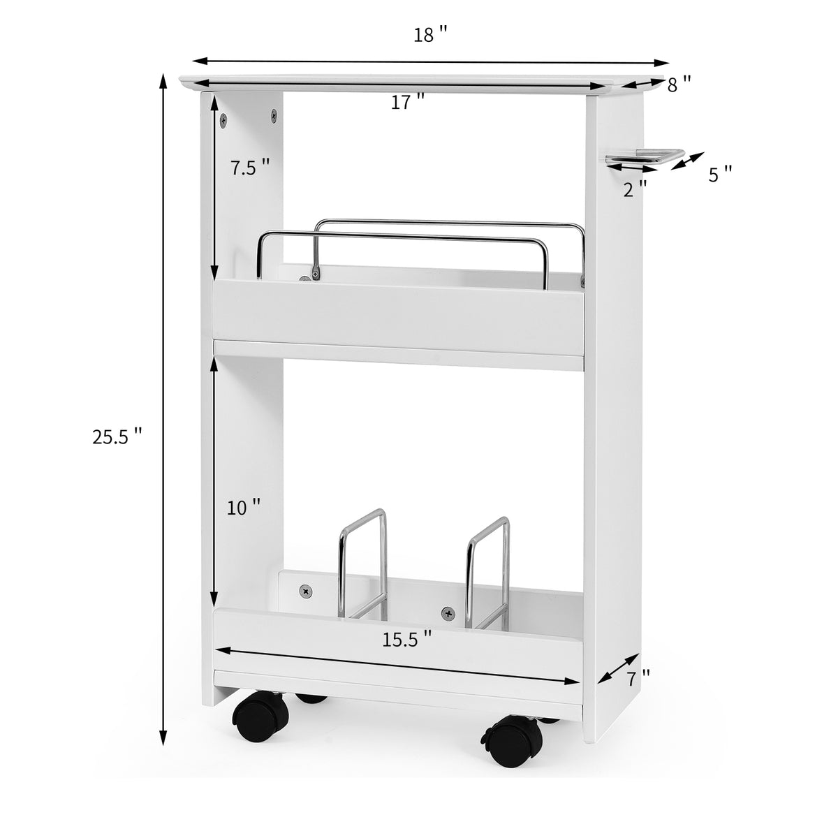 Slim Rolling 3-Tier Bathroom Storage Cabinet with Handle