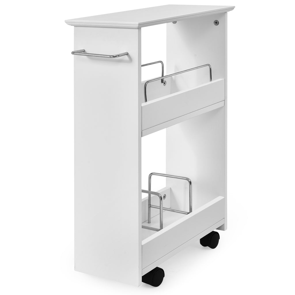 Slim Rolling 3-Tier Bathroom Storage Cabinet with Handle