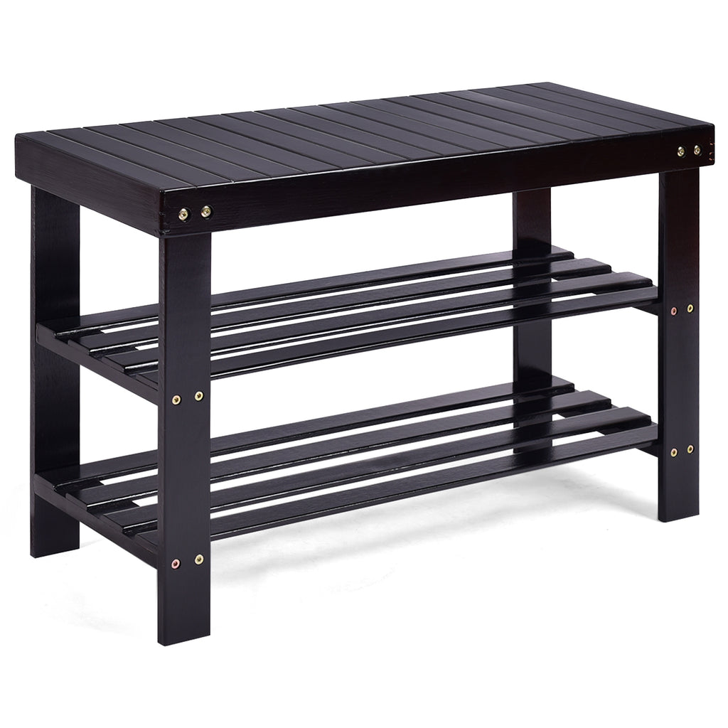 3-Tier Bamboo Shoe Rack Bench, Black
