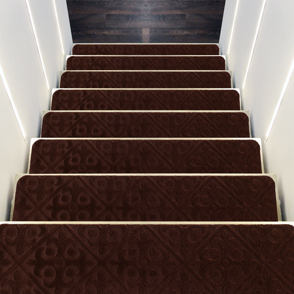 Brown Indoor Non-Slip Stair Carpet Mats - Protect & Reduce Noise, Reusable, Waterproof, 15 Pieces