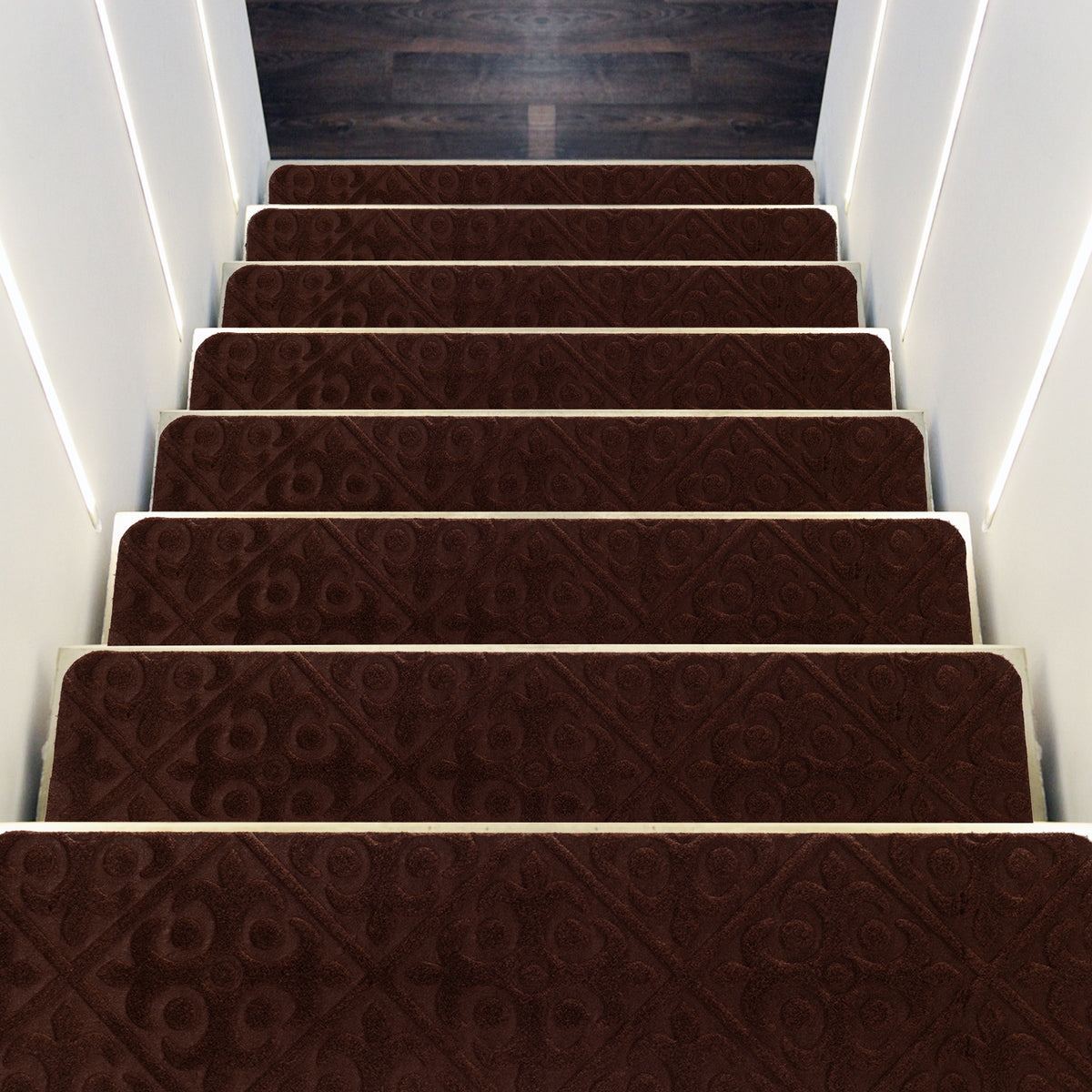 Brown Indoor Non-Slip Stair Carpet Mats - Protect & Reduce Noise, Reusable, Waterproof, 15 Pieces