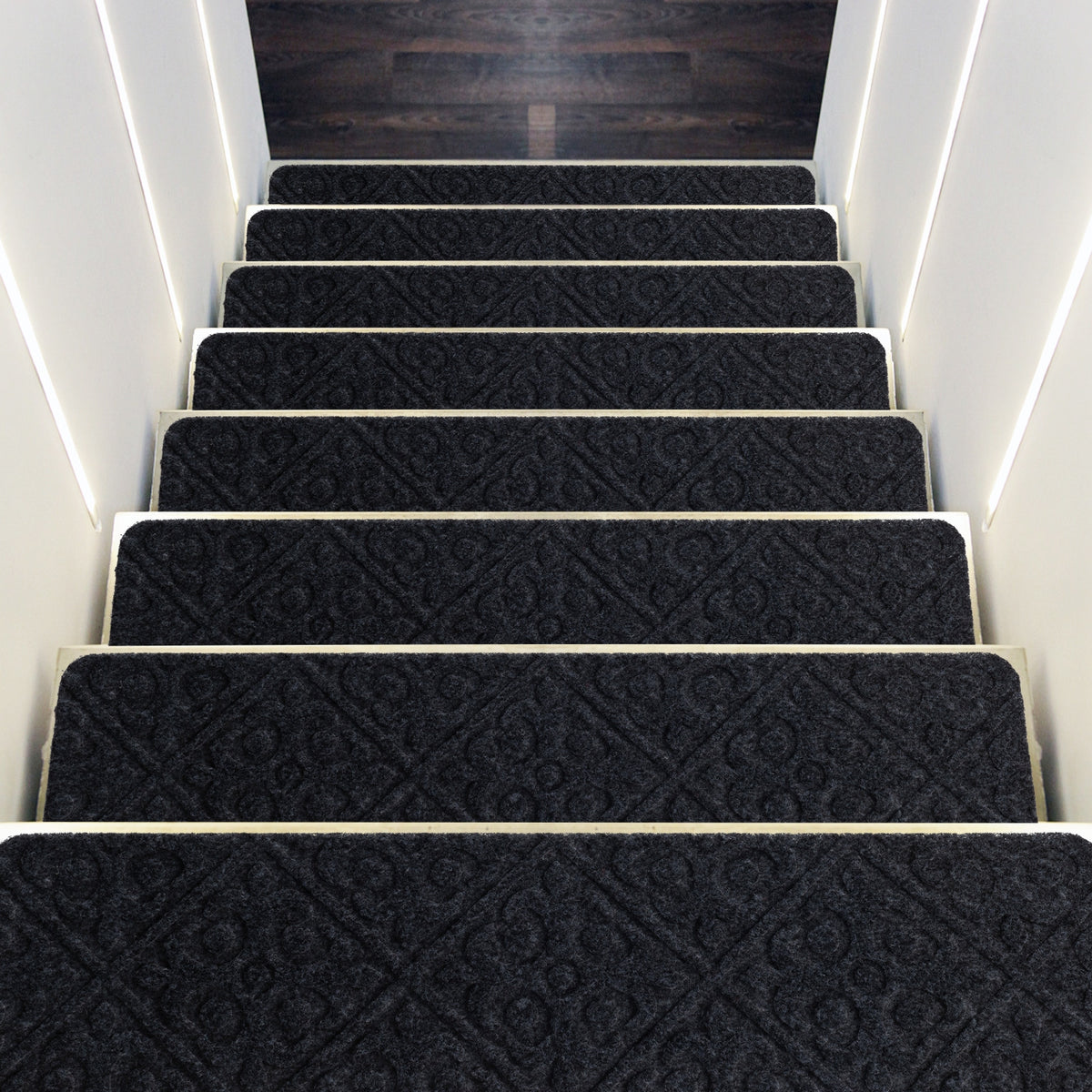 Brown Indoor Non-Slip Stair Carpet Mats - Protect & Reduce Noise, Reusable, Waterproof, 15 Pieces
