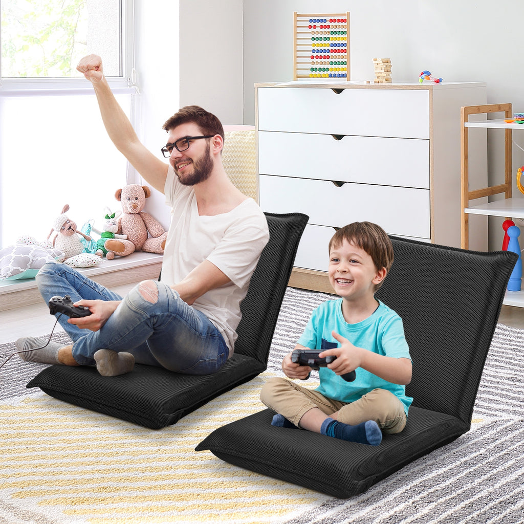 6-Position Folding Floor Chair with Back Support - Black