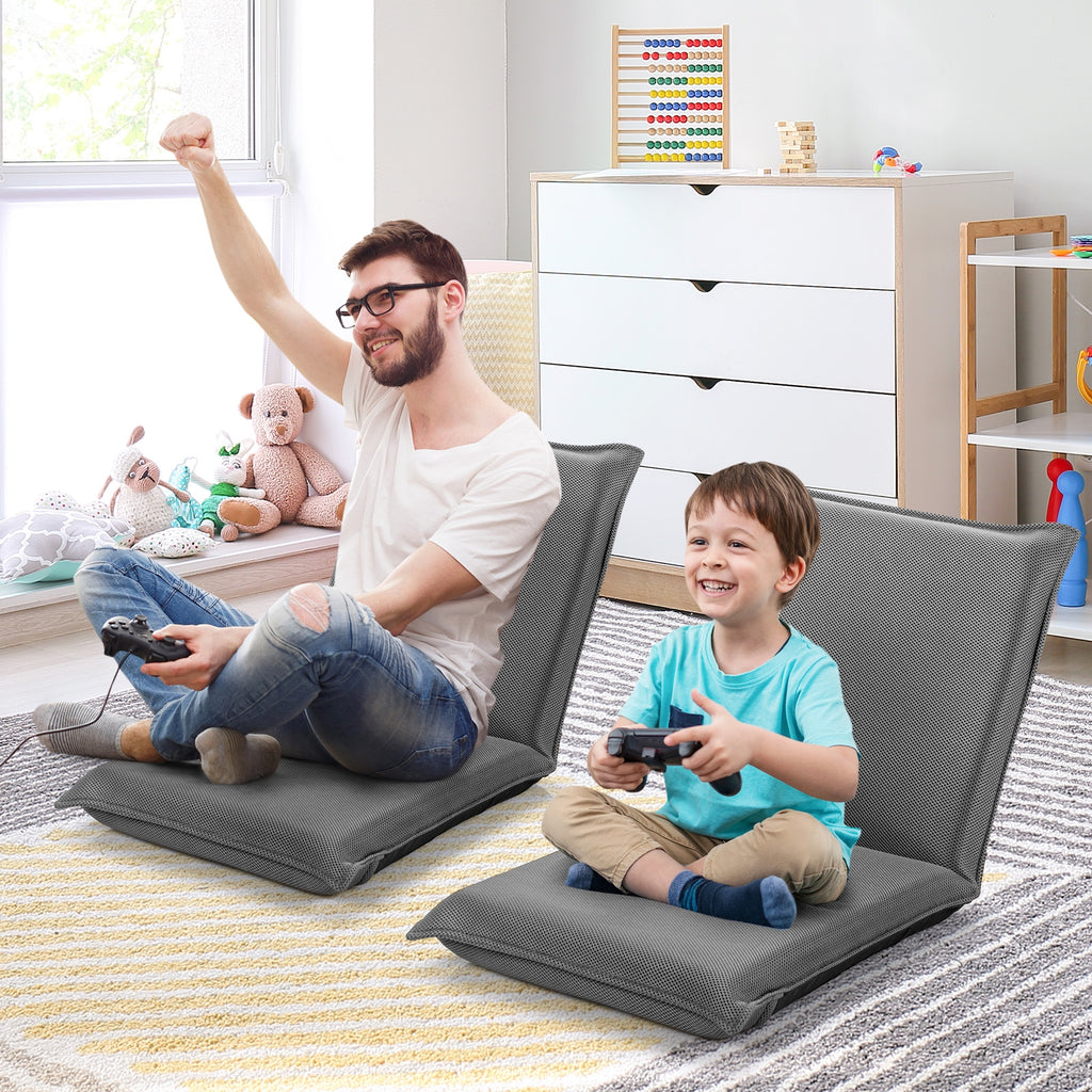 6-Position Folding Floor Chair with Padded Cushion, Gray