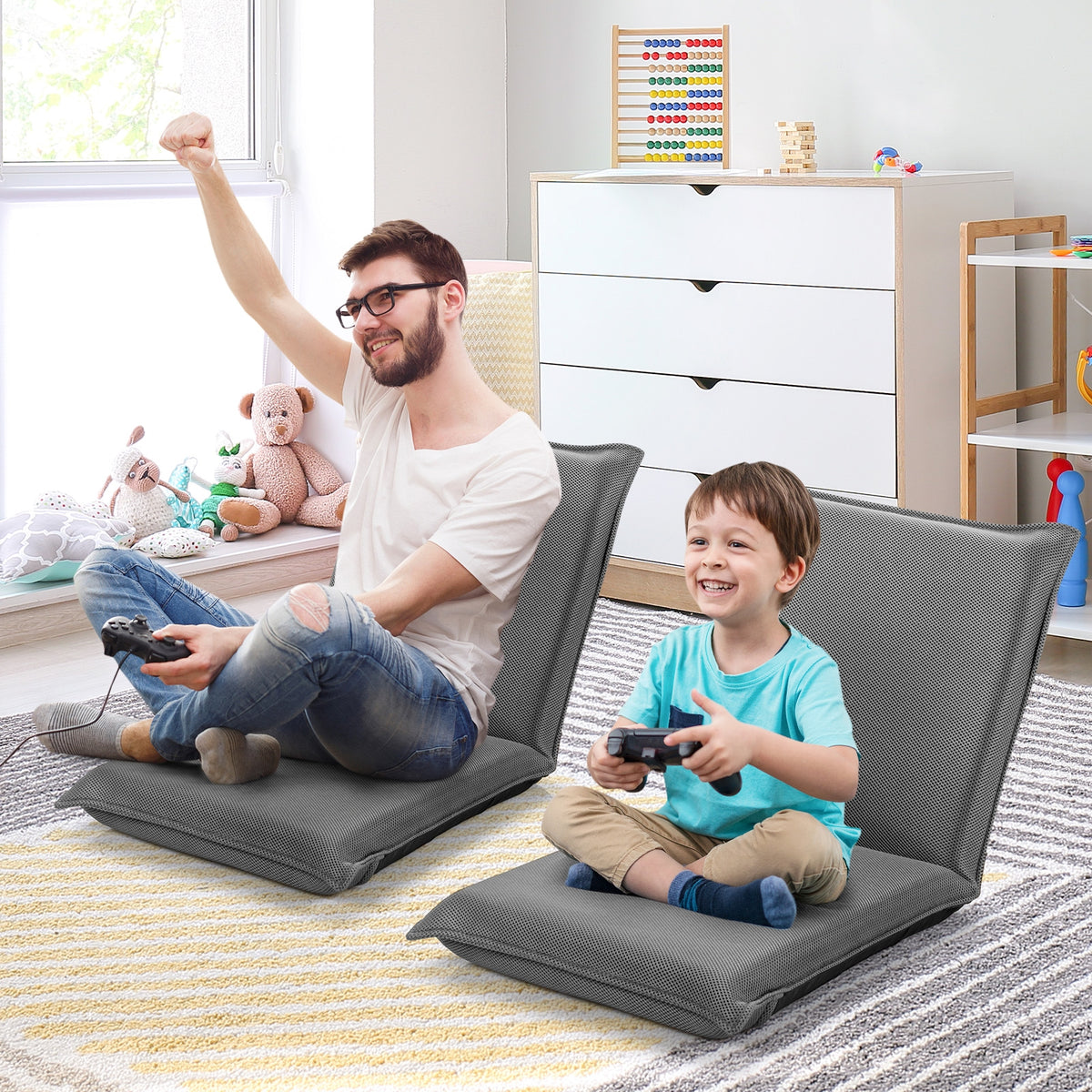 6-Position Folding Floor Chair with Padded Cushion, Gray