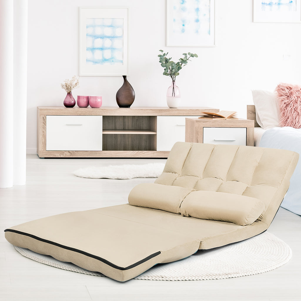 6-Position Foldable Floor Sofa Bed - Beige Composite Suede