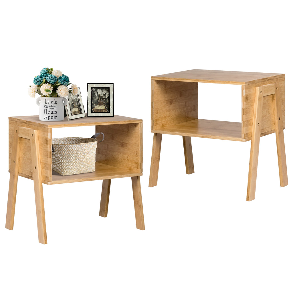 Bamboo Nightstand with Storage Shelf - 2 Pieces