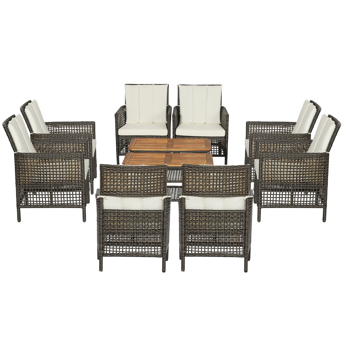 5 Pieces Patio Rattan Furniture Set Cushioned Sofa Armrest Wooden
