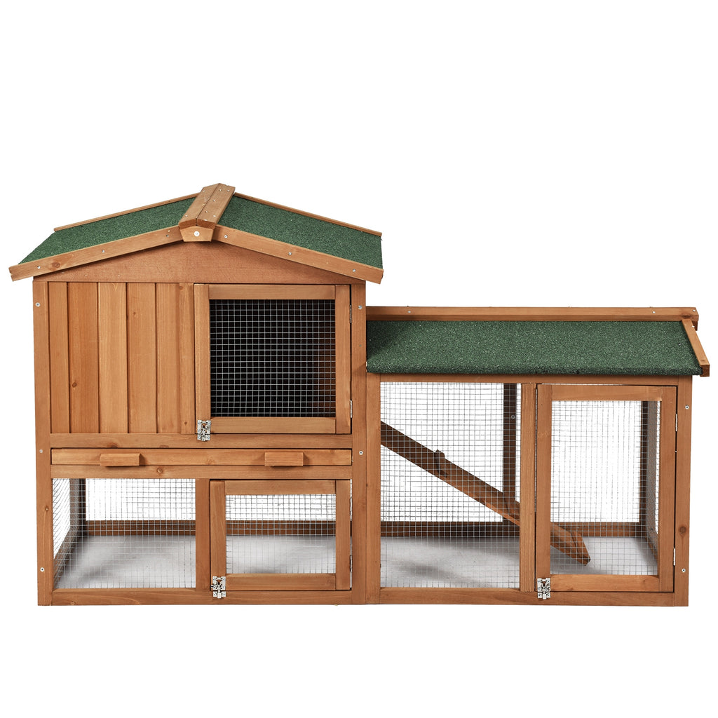 58 Inch Weatherproof Wooden Rabbit Hutch with Lockable Doors - Brown Variation