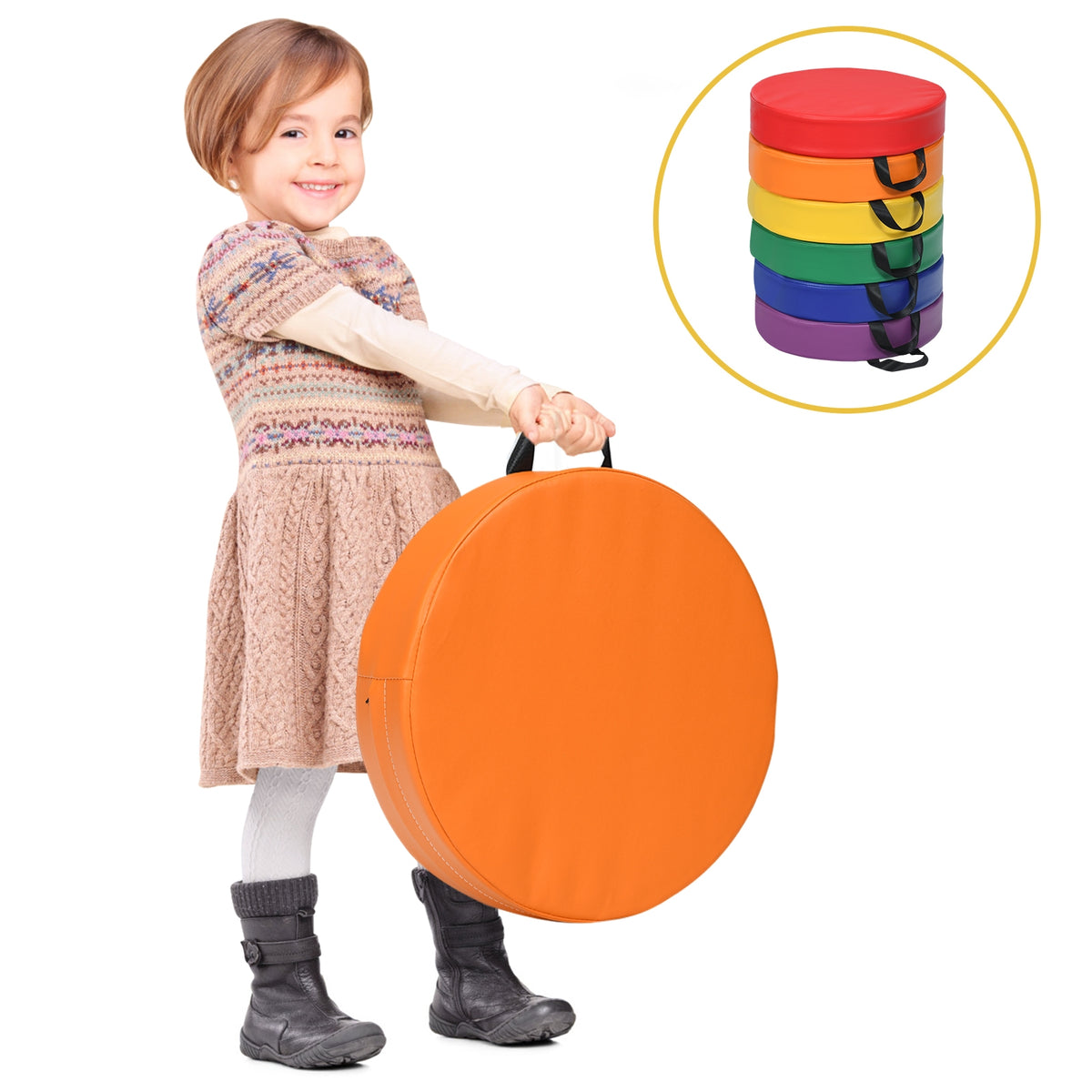 Multicolor 15 Inch Round Toddler Floor Cushions - 6 Pieces, Waterproof & Cushioned