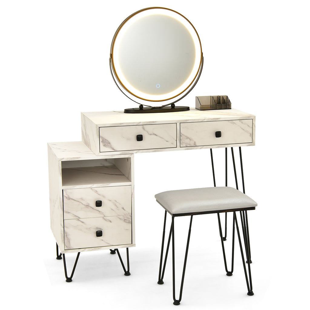 Dressing Table with LED Mirror & Storage Cabinet, Off White