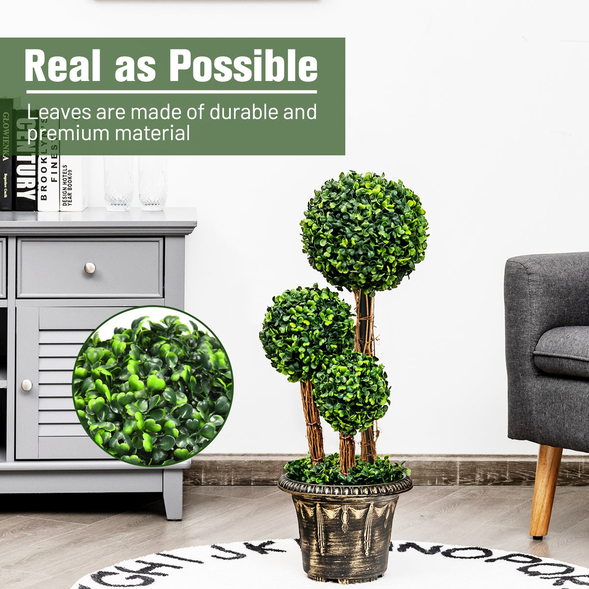 30 Inch Artificial Topiary Triple Ball Tree - Indoor & Outdoor UV Protected