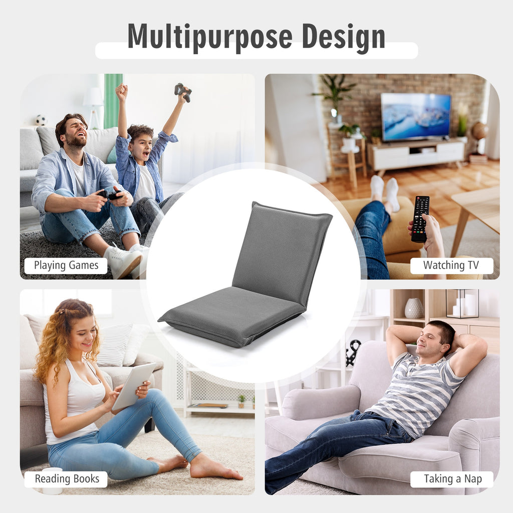 6-Position Folding Floor Chair with Padded Cushion, Gray