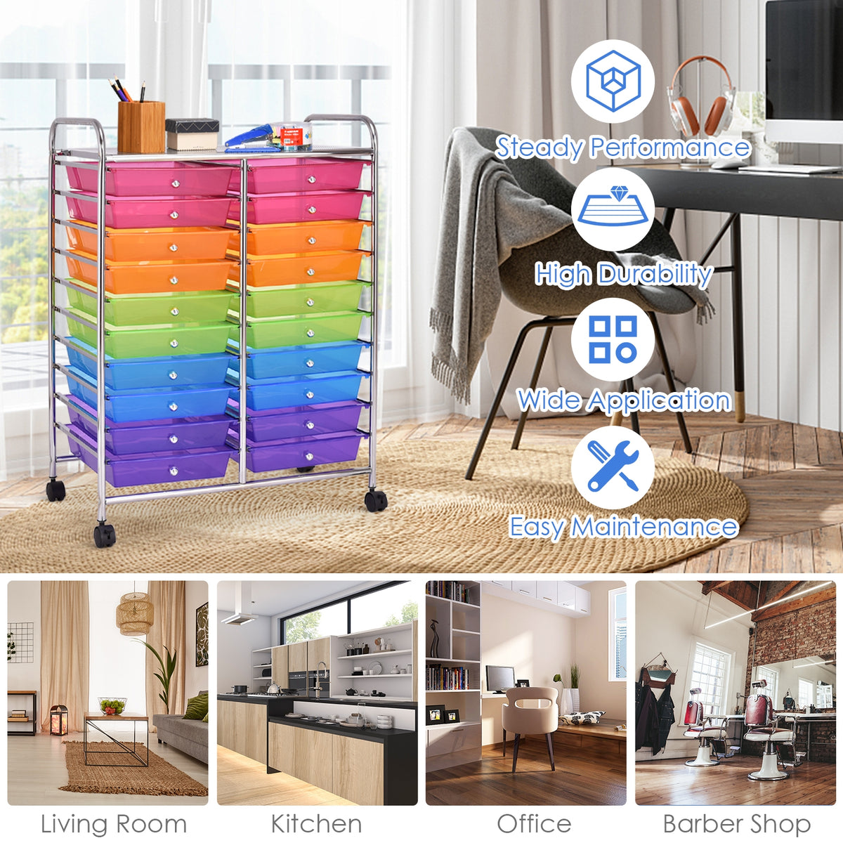 20-Drawer Rolling Storage Cart Organizer - Transparent Multicolor