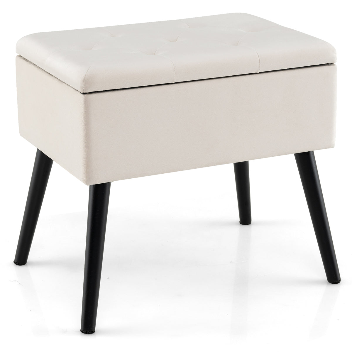 Gray Velvet Storage Ottoman with Wood Legs