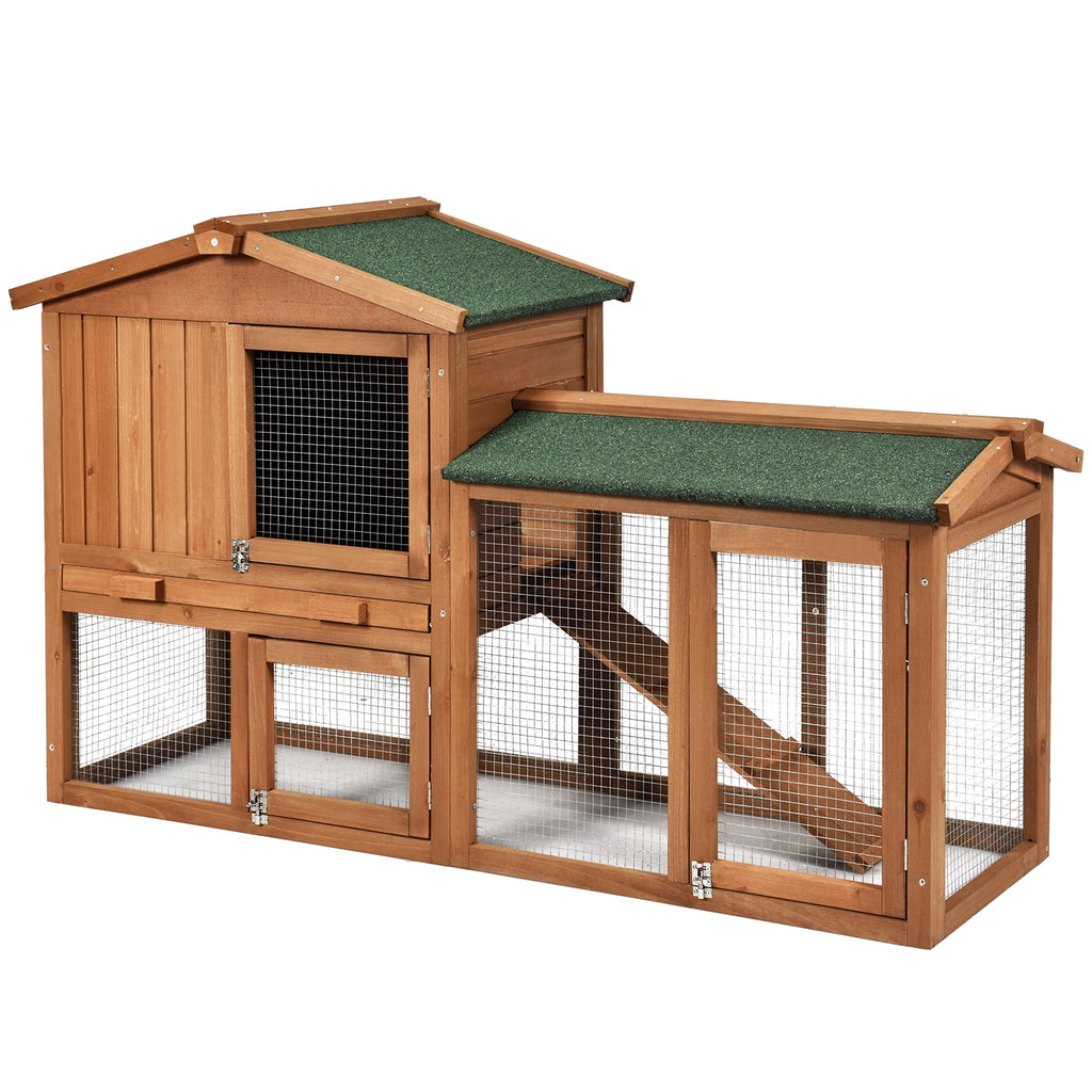 58 Inch Weatherproof Wooden Rabbit Hutch with Lockable Doors - Brown Variation
