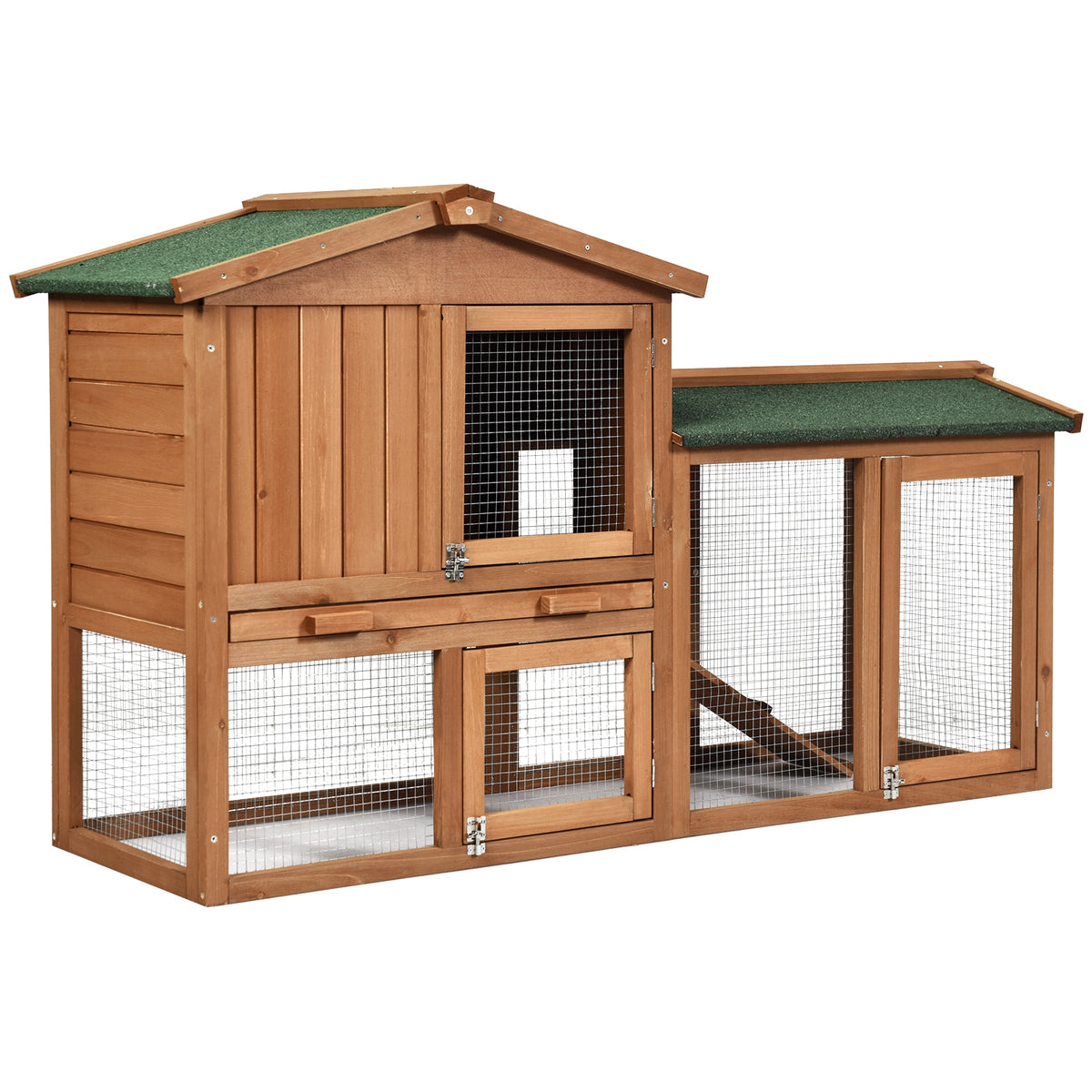 58 Inch Weatherproof Wooden Rabbit Hutch with Lockable Doors - Brown Variation