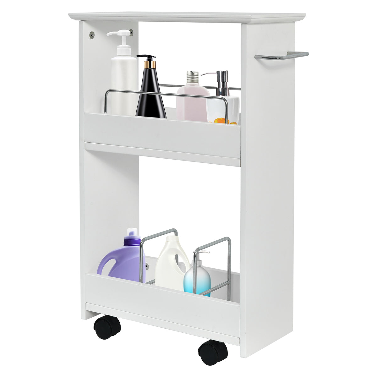 Slim Rolling 3-Tier Bathroom Storage Cabinet with Handle