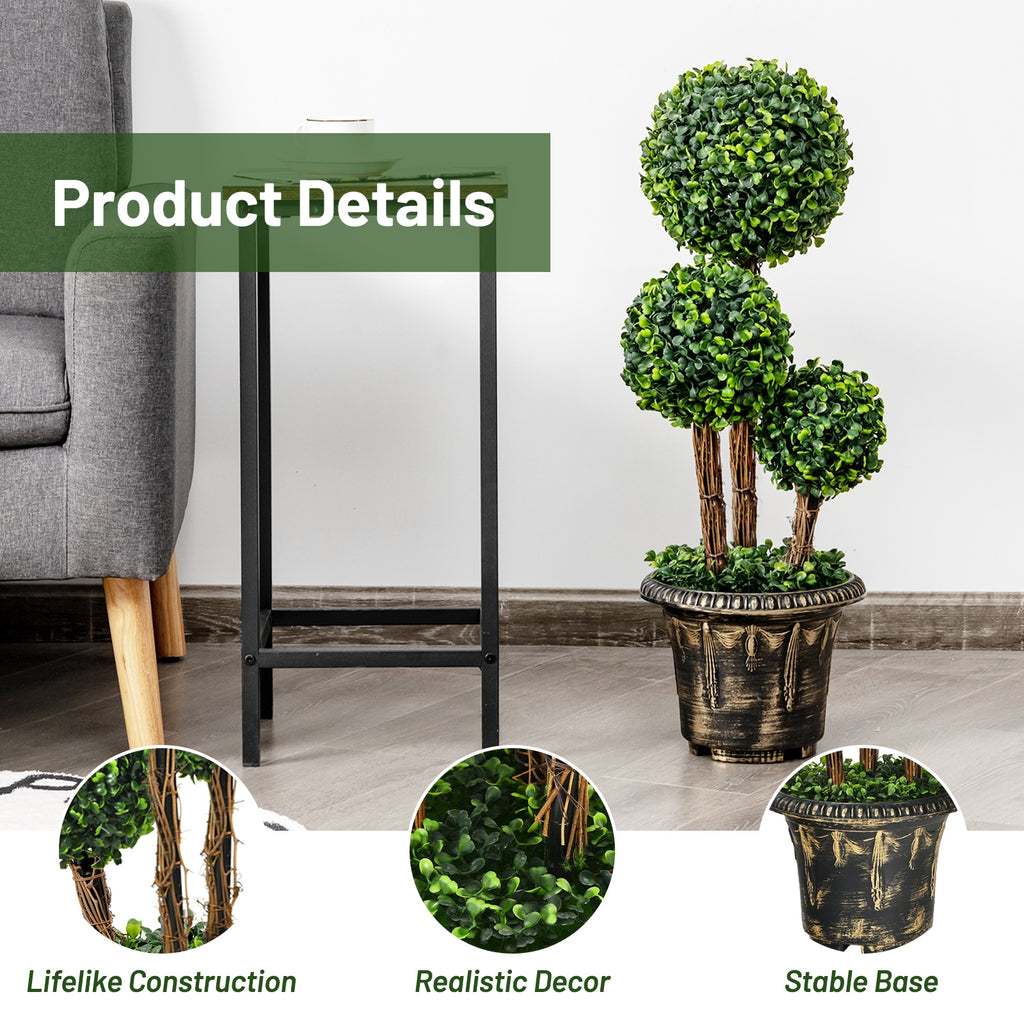 30 Inch Artificial Topiary Triple Ball Tree - Indoor & Outdoor UV Protected