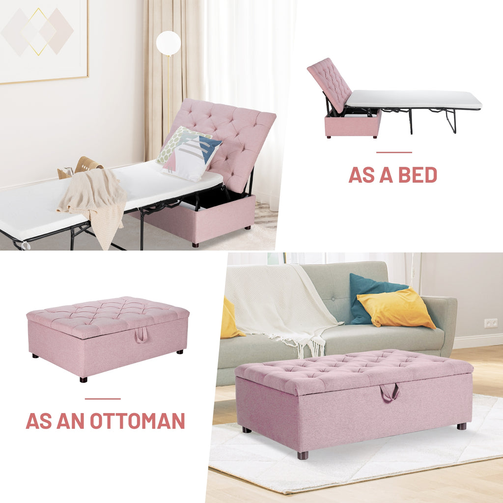 Folding Ottoman Sleeper Bed with Mattress, Pink