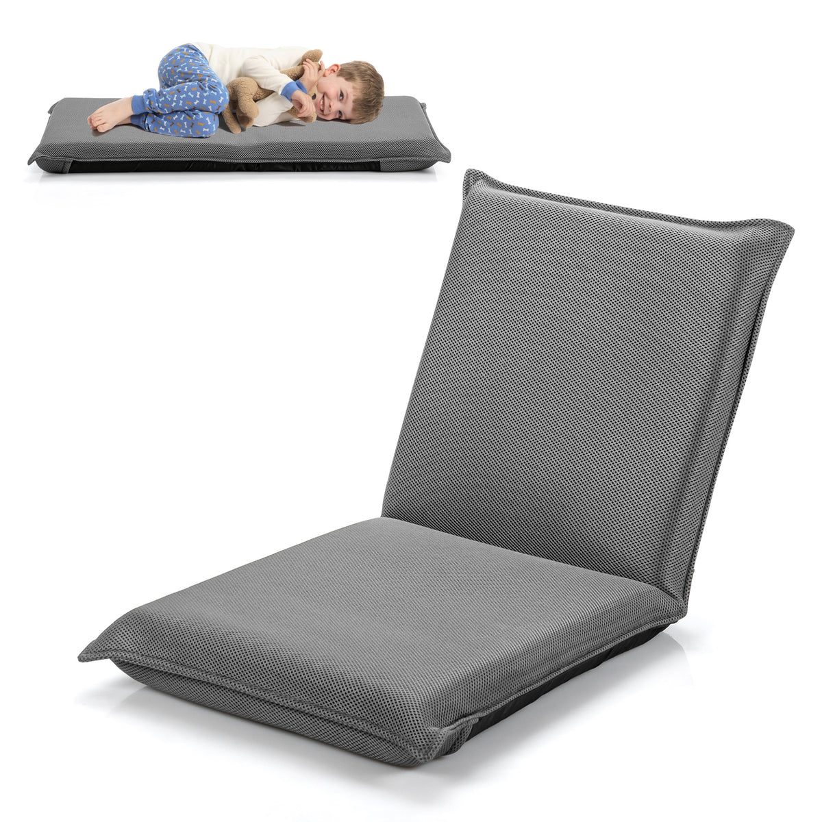 6-Position Folding Floor Chair with Padded Cushion, Gray