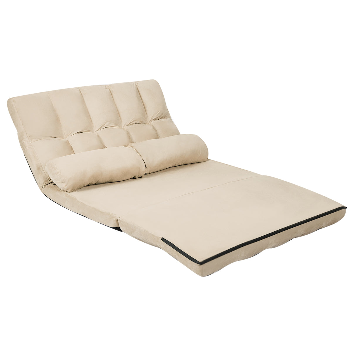 6-Position Foldable Floor Sofa Bed - Beige Composite Suede