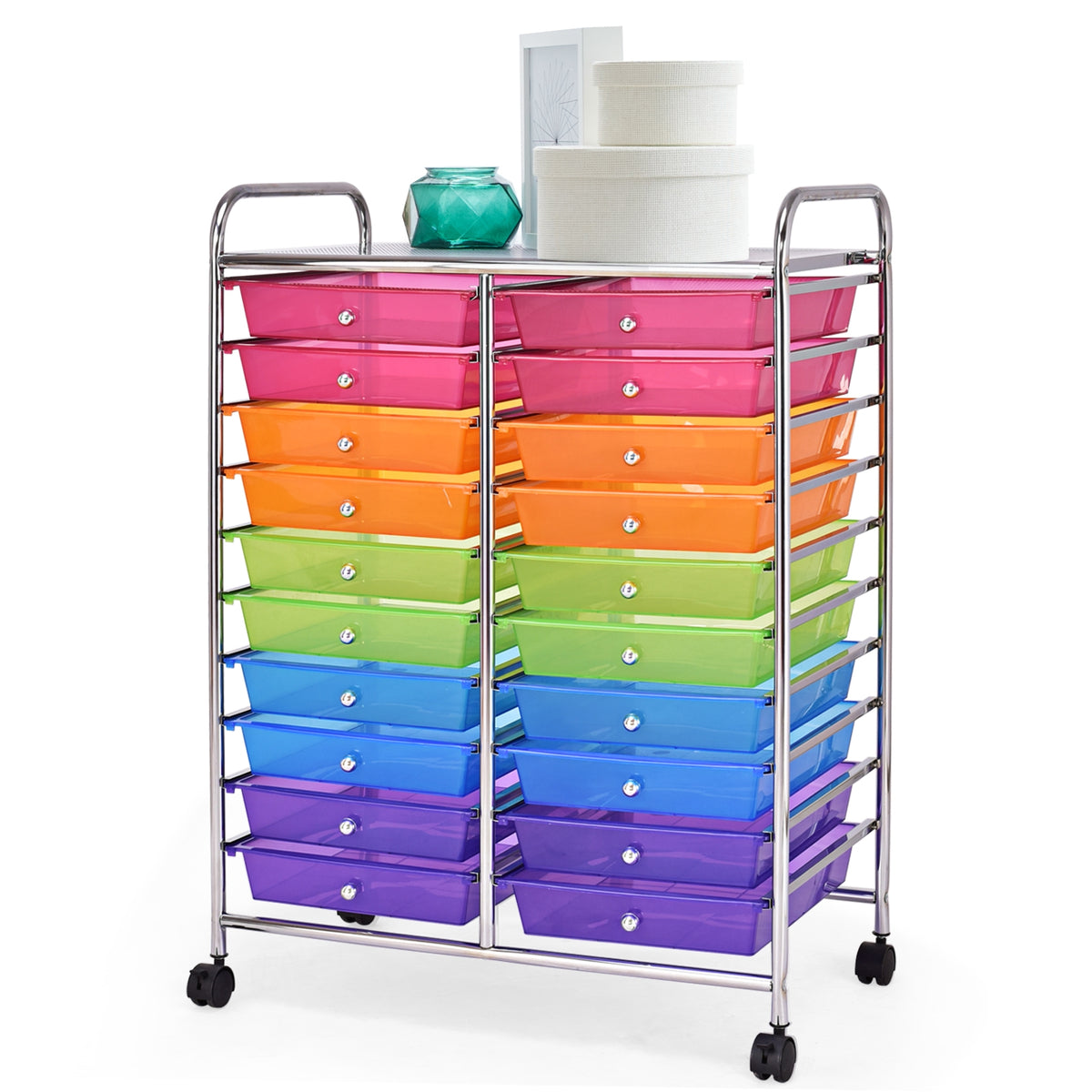 20-Drawer Rolling Storage Cart Organizer - Transparent Multicolor