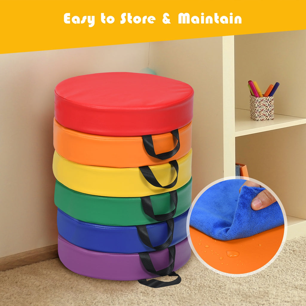 Multicolor 15 Inch Round Toddler Floor Cushions - 6 Pieces, Waterproof & Cushioned