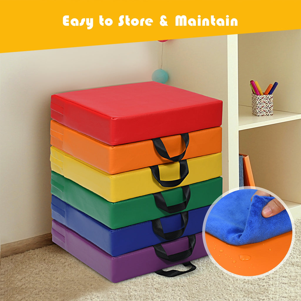 Multicolor 15 Inch Square Toddler Floor Cushions Set with Handles - 6 Pieces