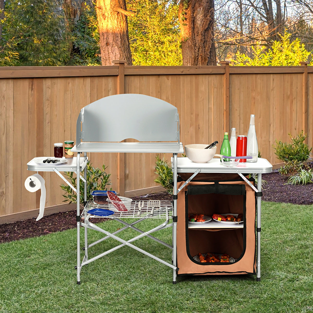 Portable Grilling Table with Windscreen & Bag - Gray