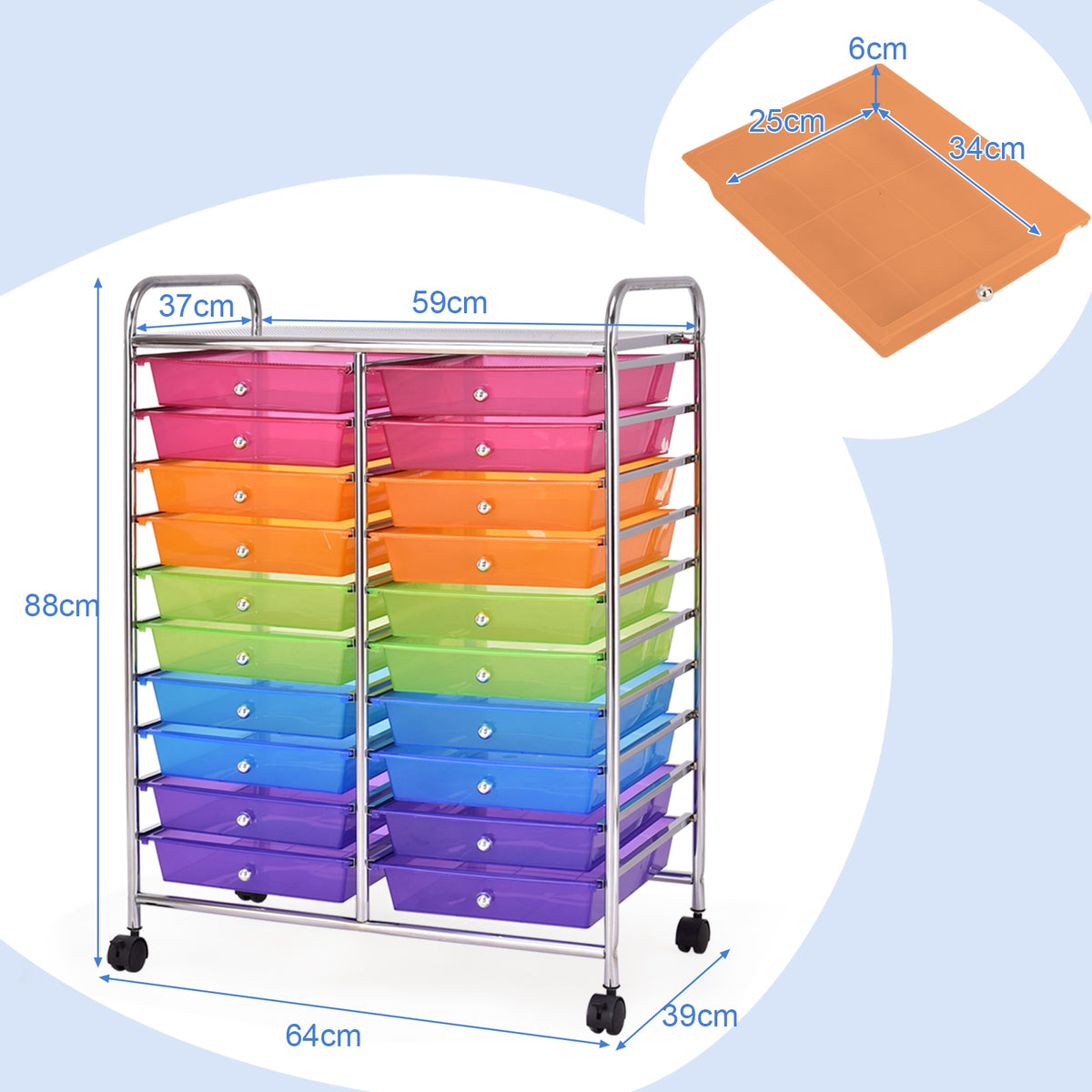 20-Drawer Rolling Storage Cart Organizer - Transparent Multicolor