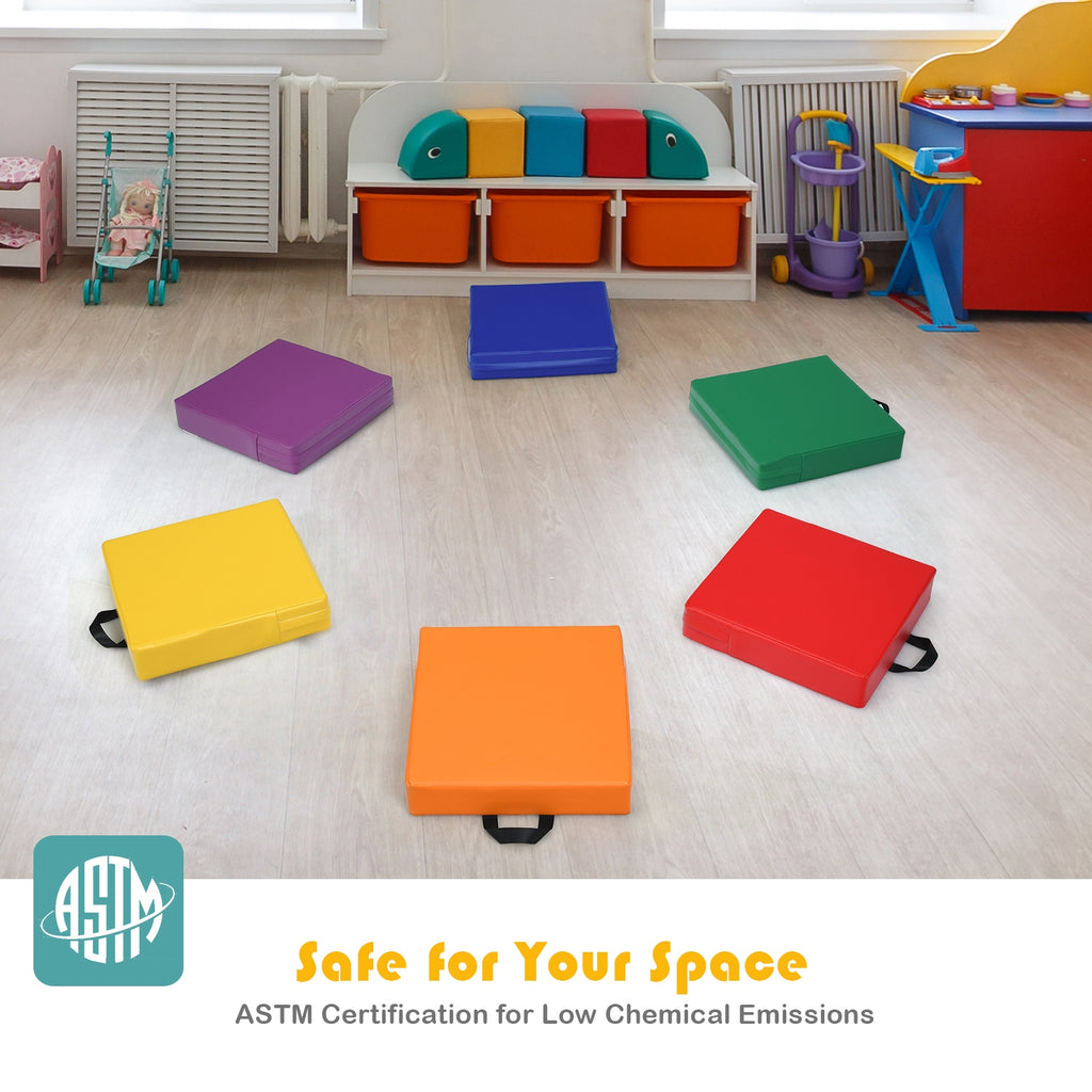 Multicolor 15 Inch Square Toddler Floor Cushions Set with Handles - 6 Pieces