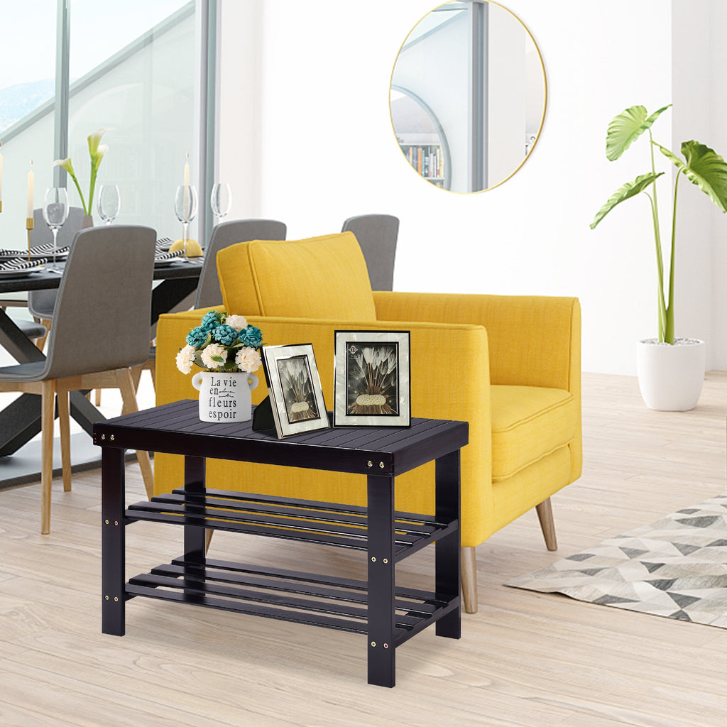 3-Tier Bamboo Shoe Rack Bench, Black