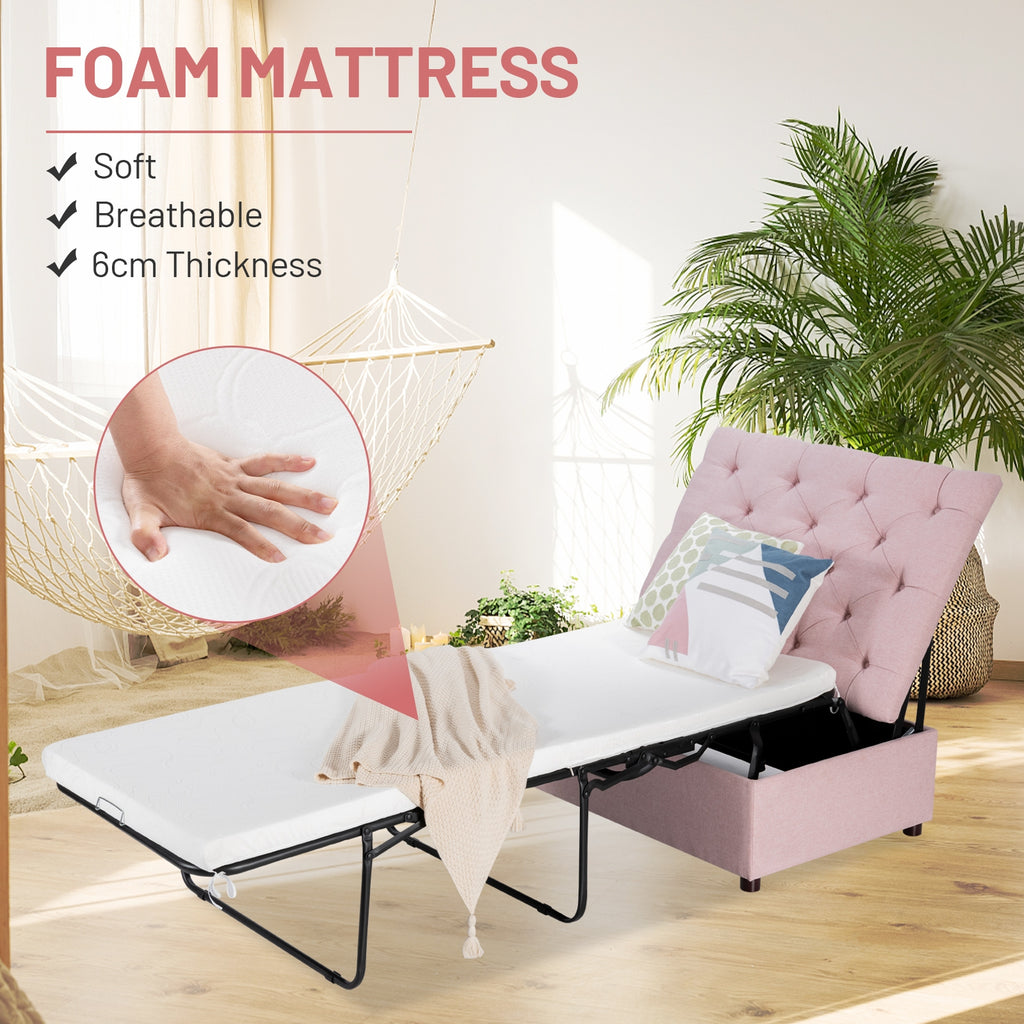 Folding Ottoman Sleeper Bed with Mattress, Pink