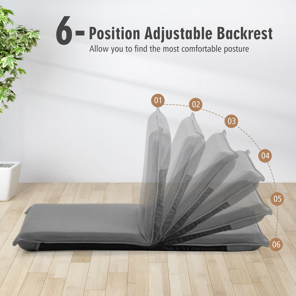 6-Position Folding Floor Chair with Padded Support, Gray