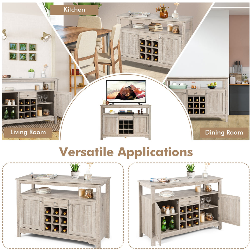 Buffet Sideboard with Wine Rack and Open Shelf - Gray