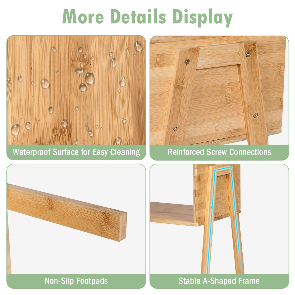 Bamboo Nightstand with Storage Shelf - 2 Pieces