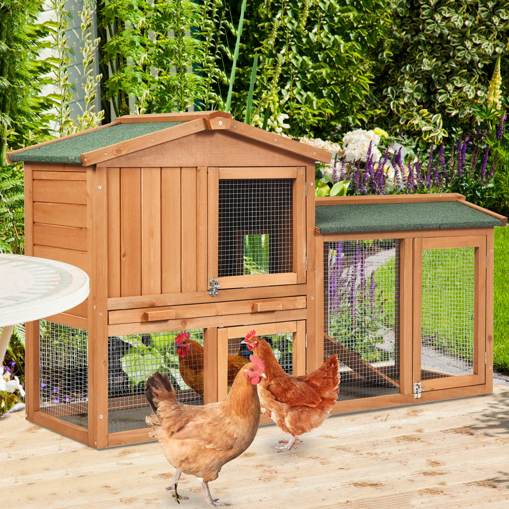 58 Inch Weatherproof Wooden Rabbit Hutch with Lockable Doors - Brown Variation