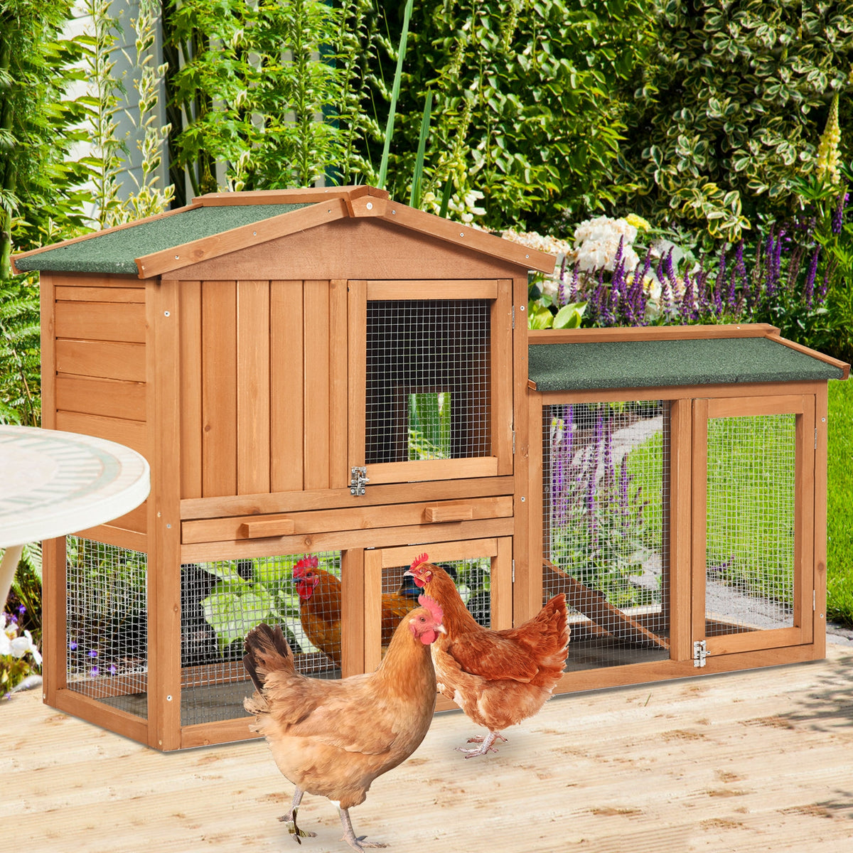 58 Inch Weatherproof Wooden Rabbit Hutch with Lockable Doors - Brown Variation