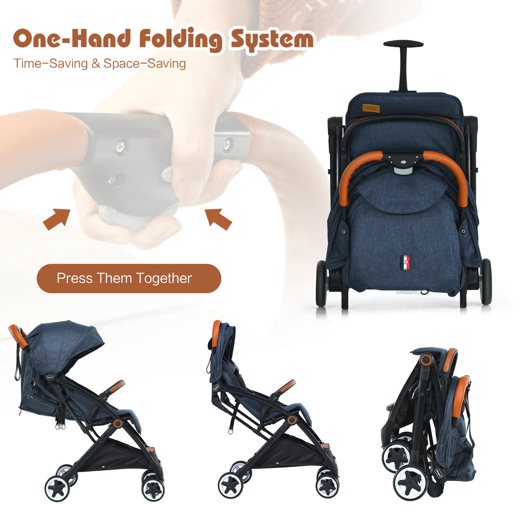 Lightweight Baby Stroller with 3-Position Backrest, Blue - Compact Travel Toddler Pushchair for Airplane