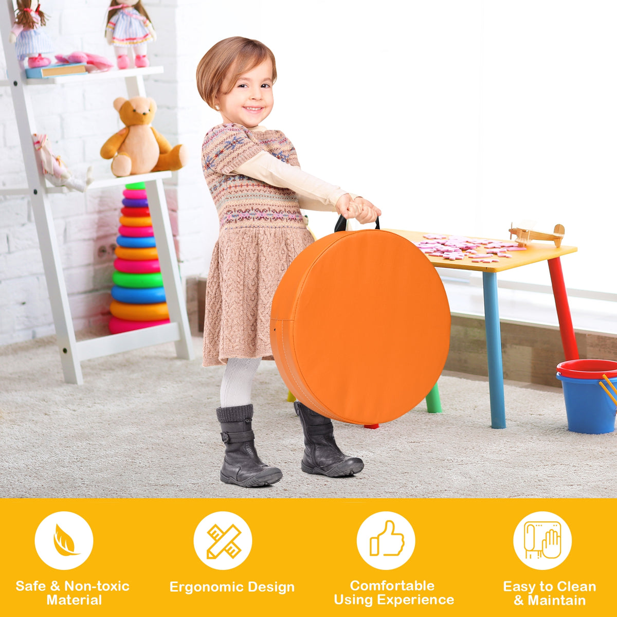 Multicolor 15 Inch Round Toddler Floor Cushions - 6 Pieces, Waterproof & Cushioned