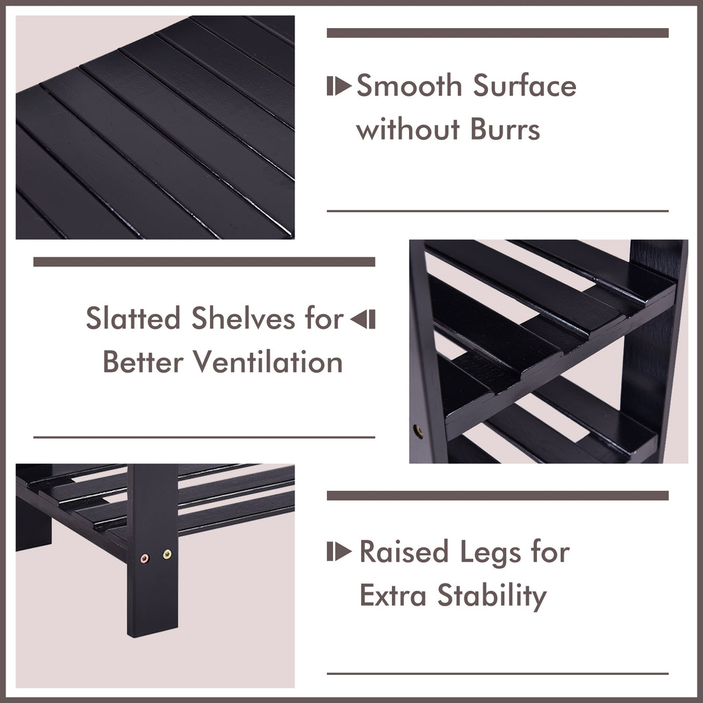 3-Tier Bamboo Shoe Rack Bench, Black