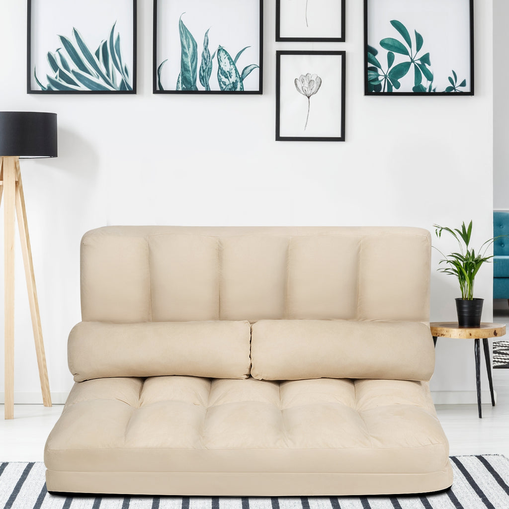6-Position Foldable Floor Sofa Bed - Beige Composite Suede