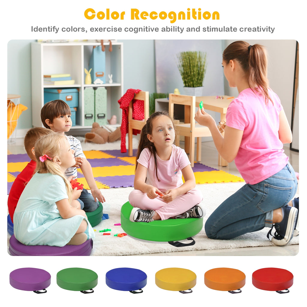Multicolor 15 Inch Round Toddler Floor Cushions - 6 Pieces, Waterproof & Cushioned