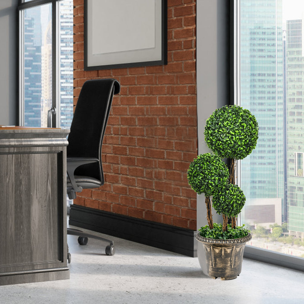 30 Inch Artificial Topiary Triple Ball Tree - Indoor & Outdoor UV Protected